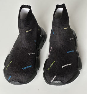 NIB 450 долларов США Balenciaga Little Boy's Logo Speed ​​LT Sock Кроссовки Черные 25–26 (7,4 дюйма) 