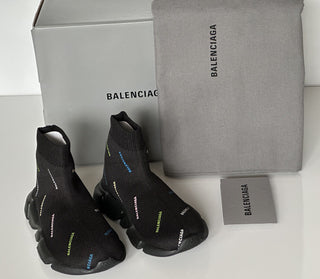 NIB 450 долларов США Balenciaga Little Boy's Logo Speed ​​LT Sock Кроссовки Черные 25–26 (7,4 дюйма) 
