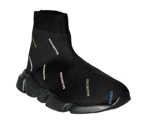 NIB $450 Balenciaga Little Boy's Logo Speed LT Sock Sneakers Black 25-26 (7.4")