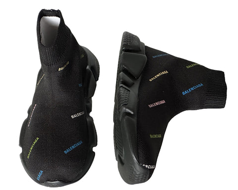 NIB 450 $ Balenciaga Logo Speed ​​LT Sock Sneakers für kleine Jungen Schwarz 25-26 (7,4") 