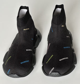 NIB 450 долларов США Balenciaga Little Boy's Logo Speed ​​LT Sock Кроссовки Черные 25–26 (7,4 дюйма) 