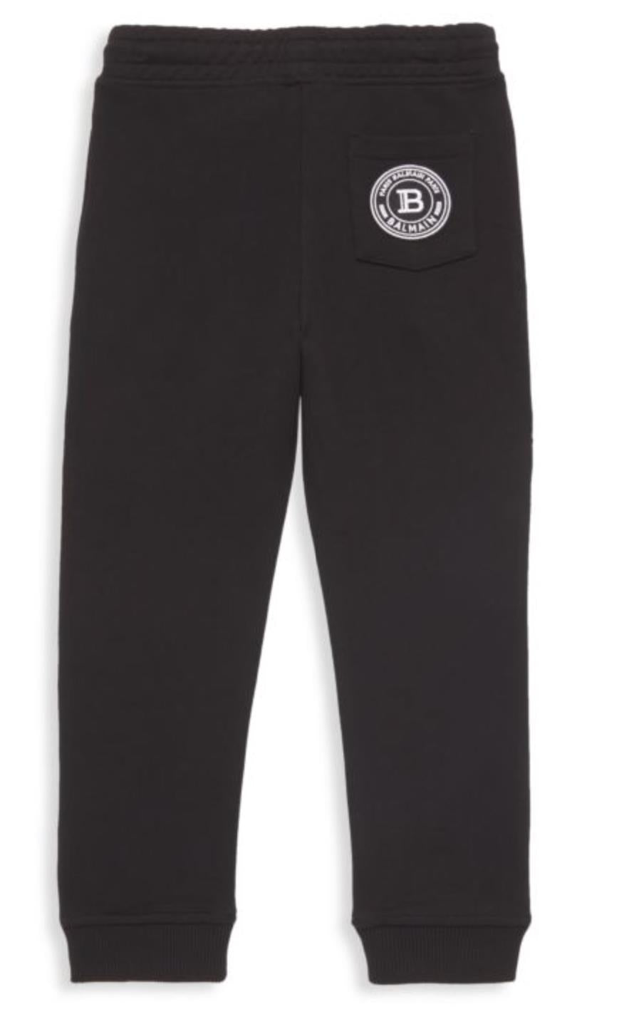 NWT $331 Balmain Boys Logo Joggers Black Size 4 Made in Portugal