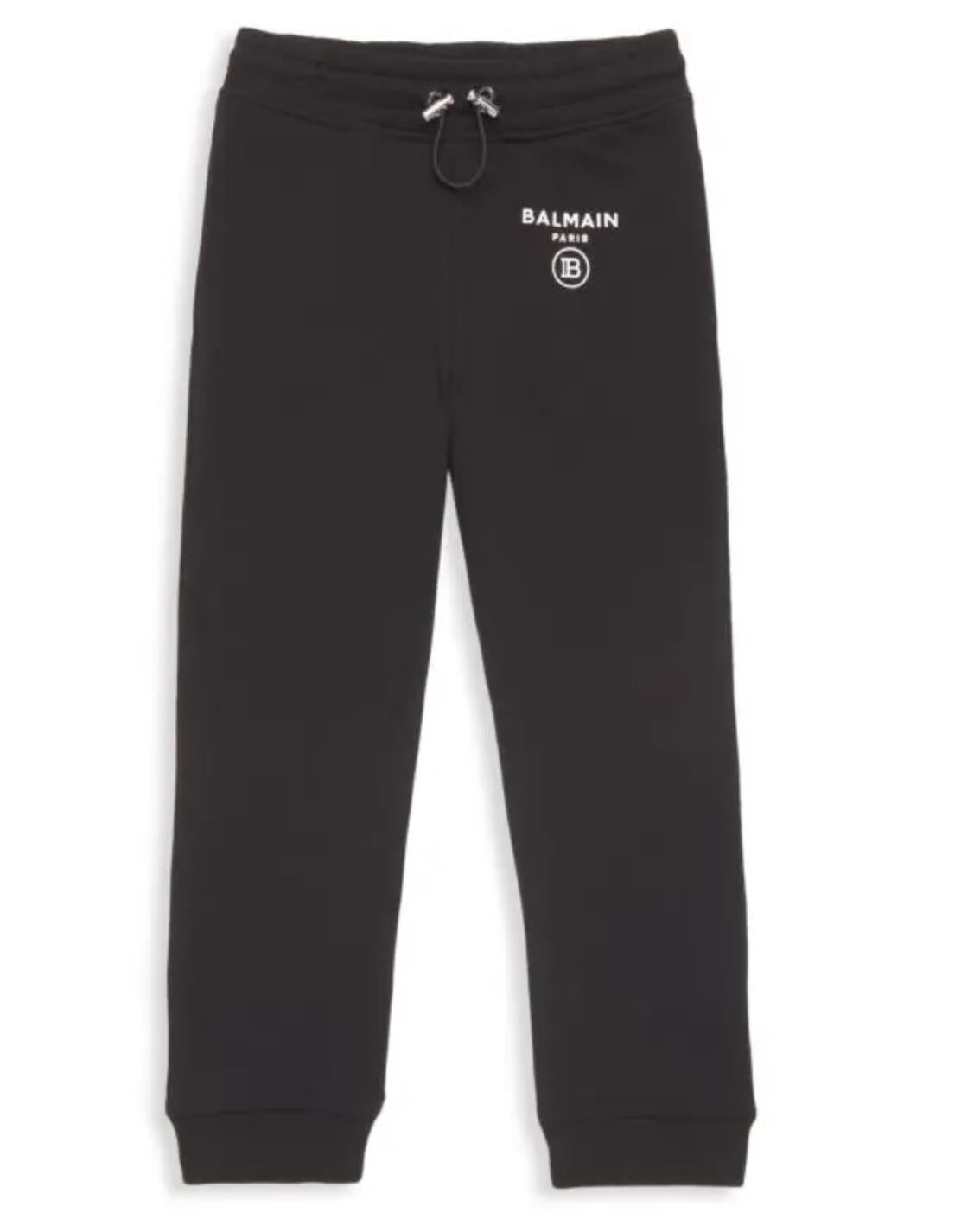 NWT $331 Balmain Boys Logo Joggers Black Size 4 Made in Portugal