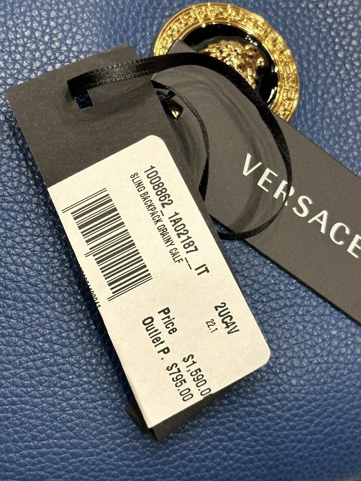 NWT $1590 Versace Рюкзак из зернистой телячьей кожи Medusa Синий 1008862 IT 