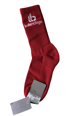 NWT $150 Balenciaga Logo Tennis Socks Red Large (12) Made in Portugal