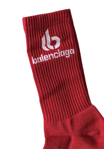 NWT $150 Balenciaga Logo Tennis Socks Red XL (13) Made in Portugal