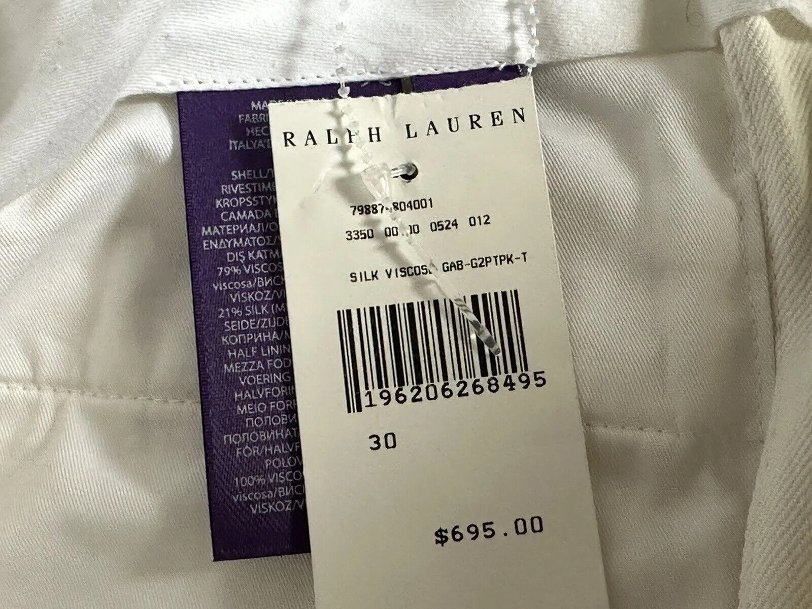 Мужские классические брюки кремового цвета из вискозы и шелка Ralph Lauren Purple Label, NWT, 695 долларов США, 30 США