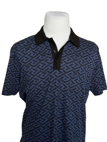 NWT $775 Versace Piquet Greca Signature Blue/Black Polo Shirt 2XL 1004083 Italy