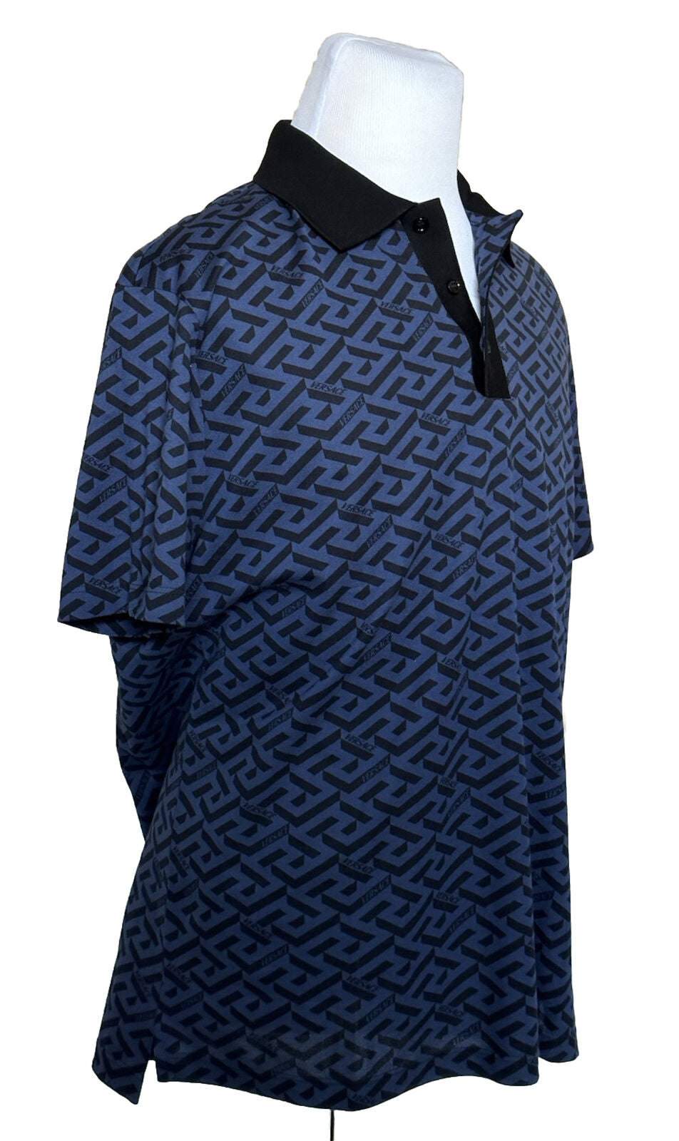NWT $775 Versace Piquet Greca Signature Blue/Black Polo Shirt 2XL 1004083 Italy