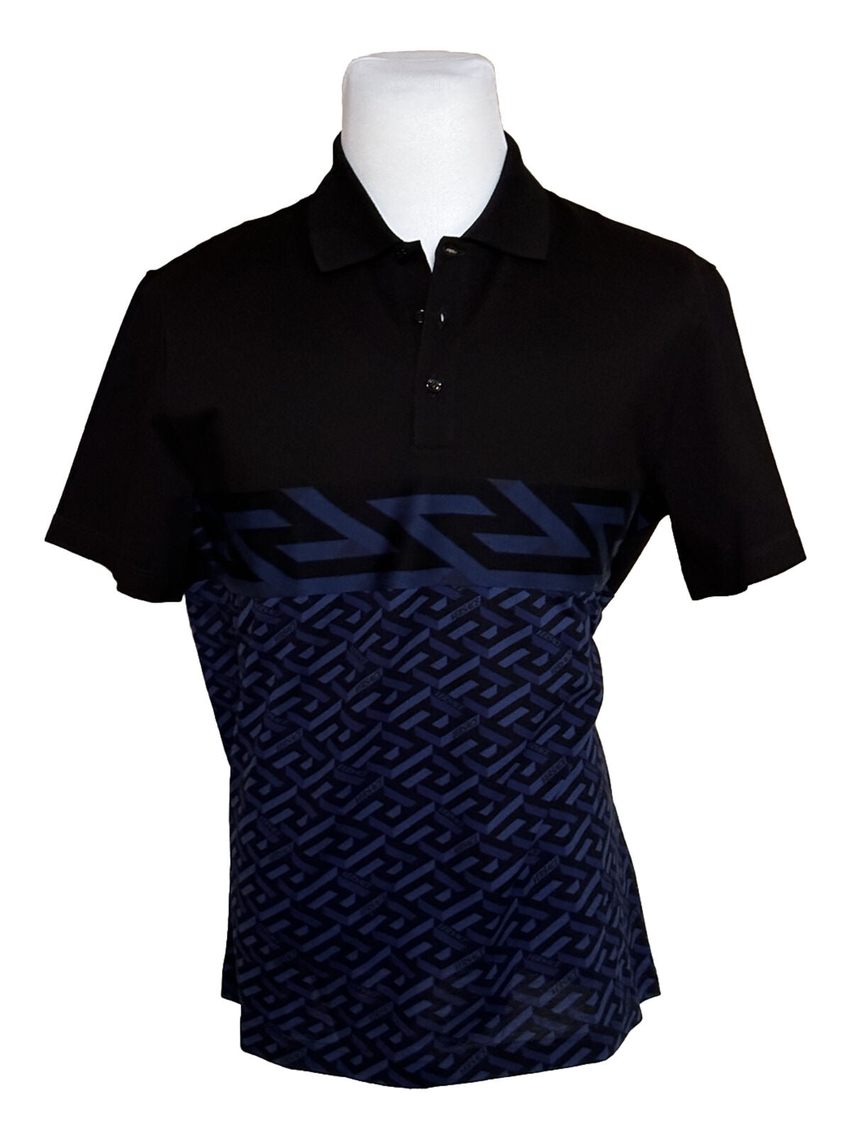 NWT $900 Versace Piquet Greca Signature Синяя/Черная рубашка-поло 2XL 1006468 Италия