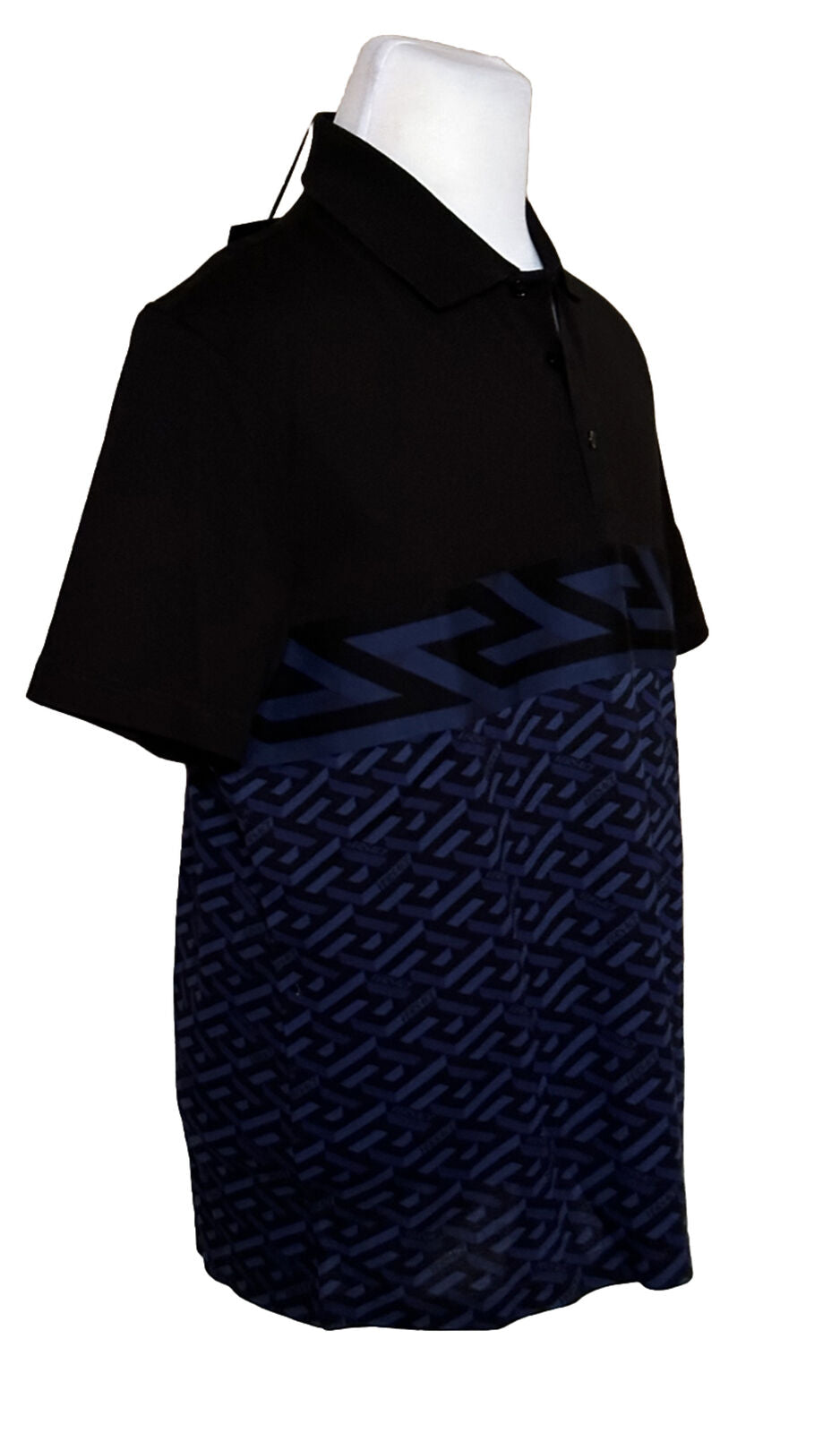 NWT $900 Versace Piquet Greca Signature Синяя/Черная рубашка-поло 2XL 1006468 Италия