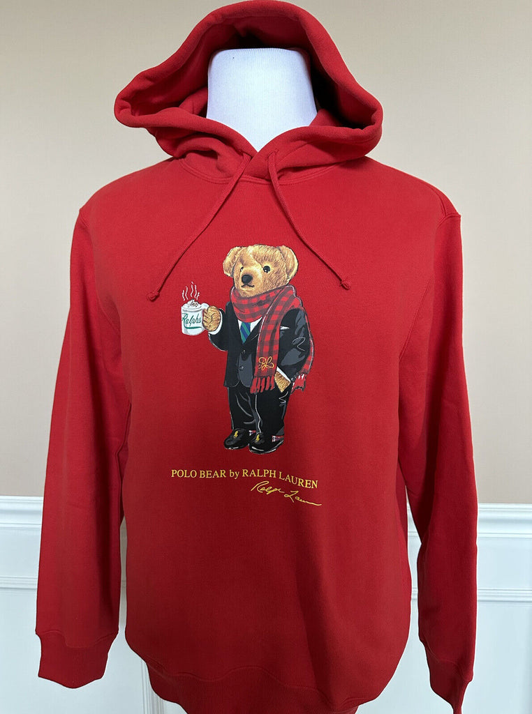 NWT $188 Polo Ralph Lauren Bear Ralph Mug Флисовая толстовка с капюшоном, красная, большая 