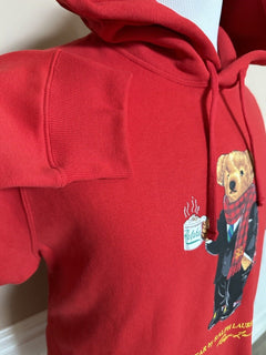 NWT $188 Polo Ralph Lauren Bear Ralph Mug Флисовая толстовка с капюшоном, красная, большая 