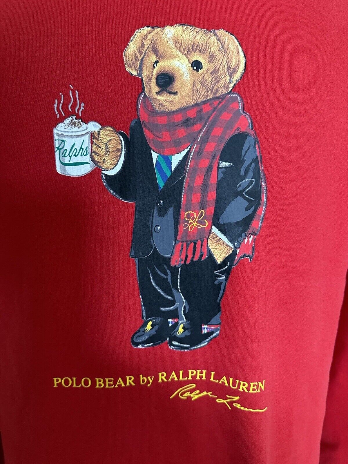 Neu mit Etikett: 188 $ Polo Ralph Lauren Bear Ralph Mug Fleece-Kapuzenpullover, Rot, Größe L 