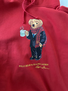 NWT $188 Polo Ralph Lauren Bear Ralph Mug Флисовая толстовка с капюшоном, красная, большая 