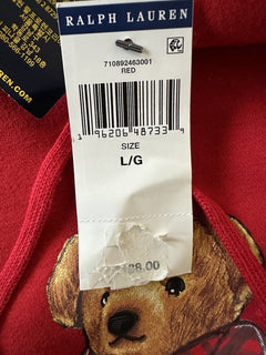 NWT $188 Polo Ralph Lauren Bear Ralph Mug Флисовая толстовка с капюшоном, красная, большая 