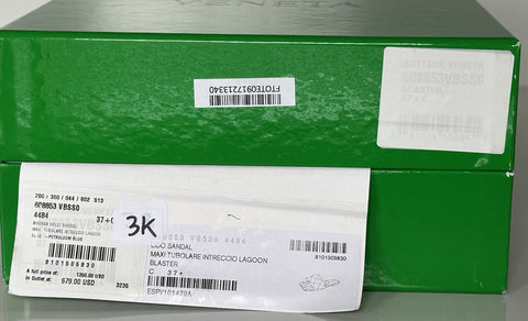 NWT $1350 Bottega Veneta Petroleum Blue Flat Sandals Shoes 7.5 US 608853