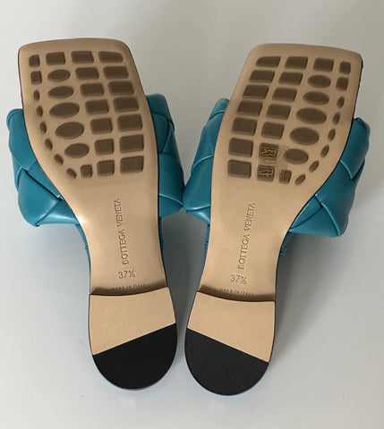 NWT $1350 Bottega Veneta Petroleum Blue Flat Sandals Shoes 7.5 US 608853