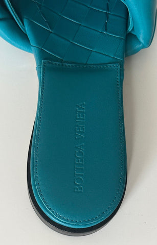 NWT $1350 Bottega Veneta Petroleum Blue Flat Sandals Shoes 7.5 US 608853