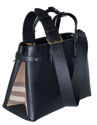NWT $1790 Burberry Banner Tote House Check Derby Shoulder Bag Black 8068549 IT