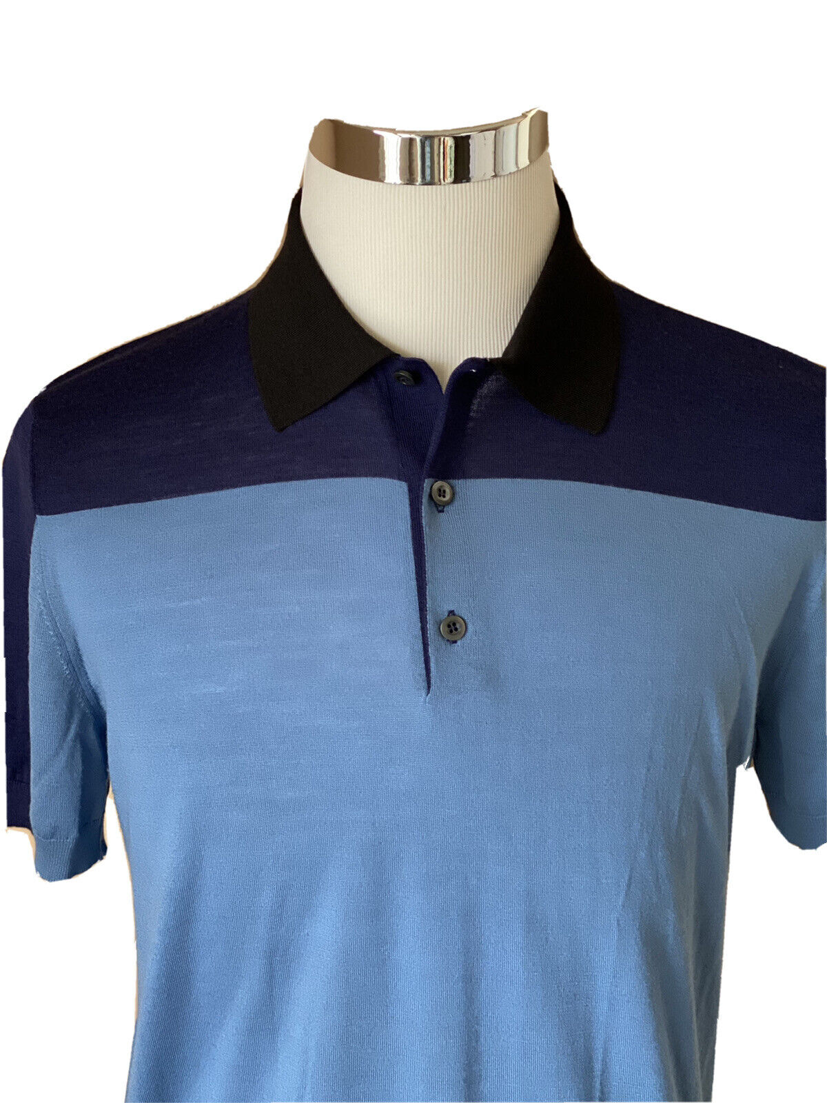 NWT $980 Prada Short Sleeve Wool Blue Polo Shirt UMA950 40 US (50) Made in Italy