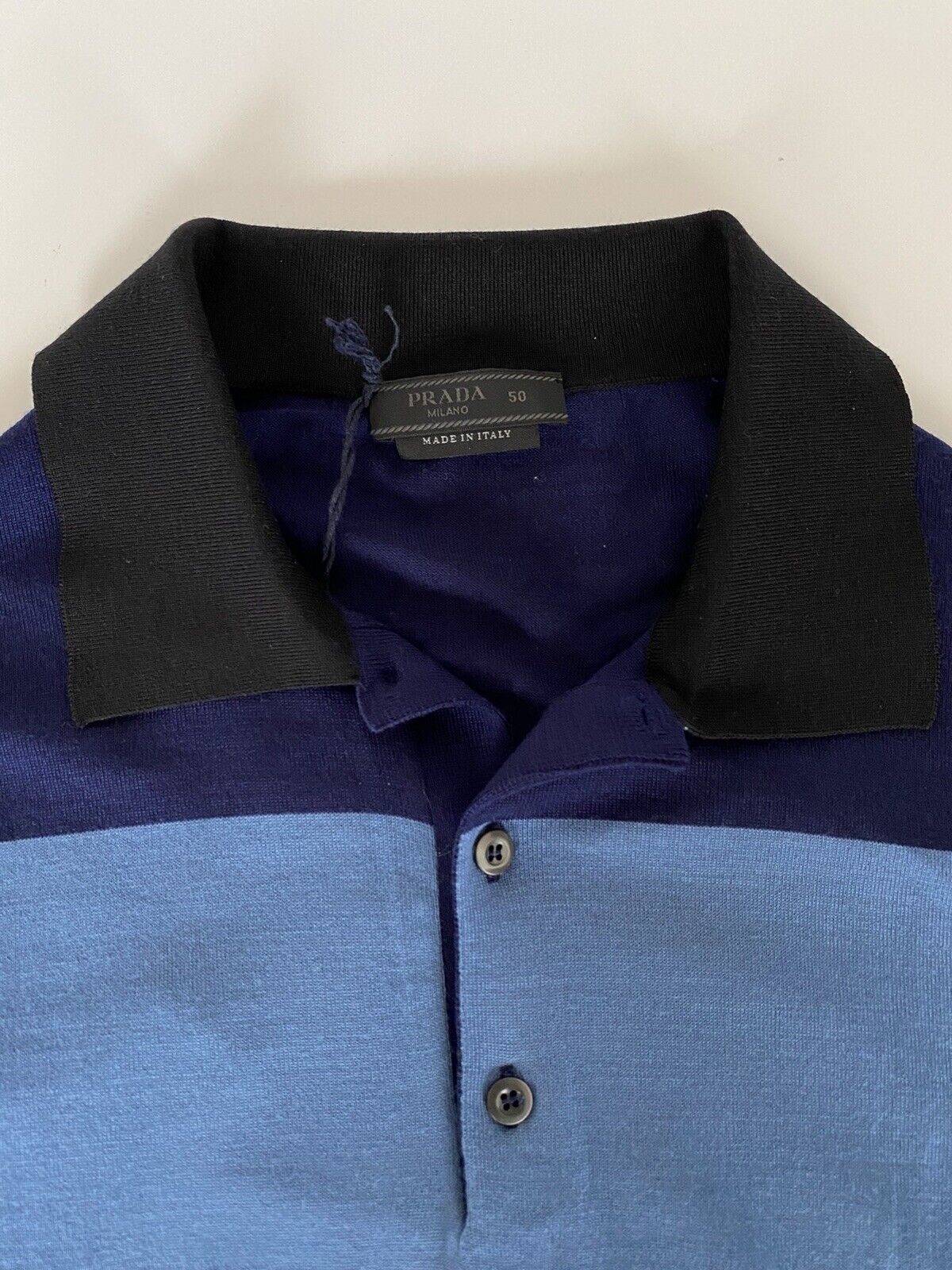 NWT $980 Prada Short Sleeve Wool Blue Polo Shirt UMA950 40 US (50) Made in Italy