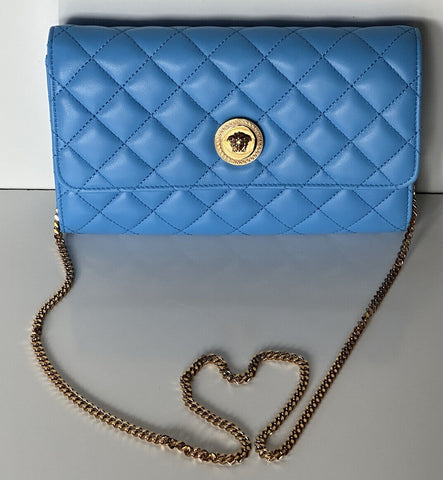 New $1225 Versace Evening Quilted Lamb Leather Blue Shoulder Bag DBSI159S Italy