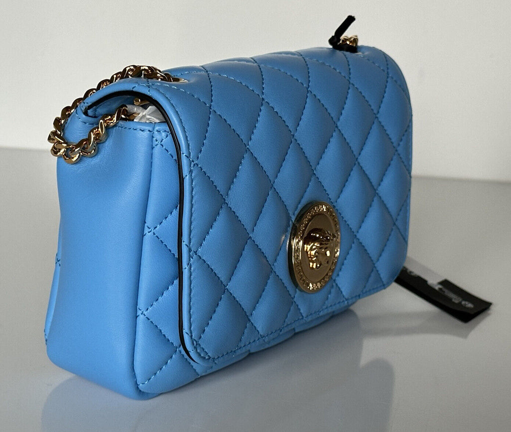 NWT $1325 Versace Маленькая синяя стеганая кожаная сумка на плечо ягненка DBFI163S Италия 
