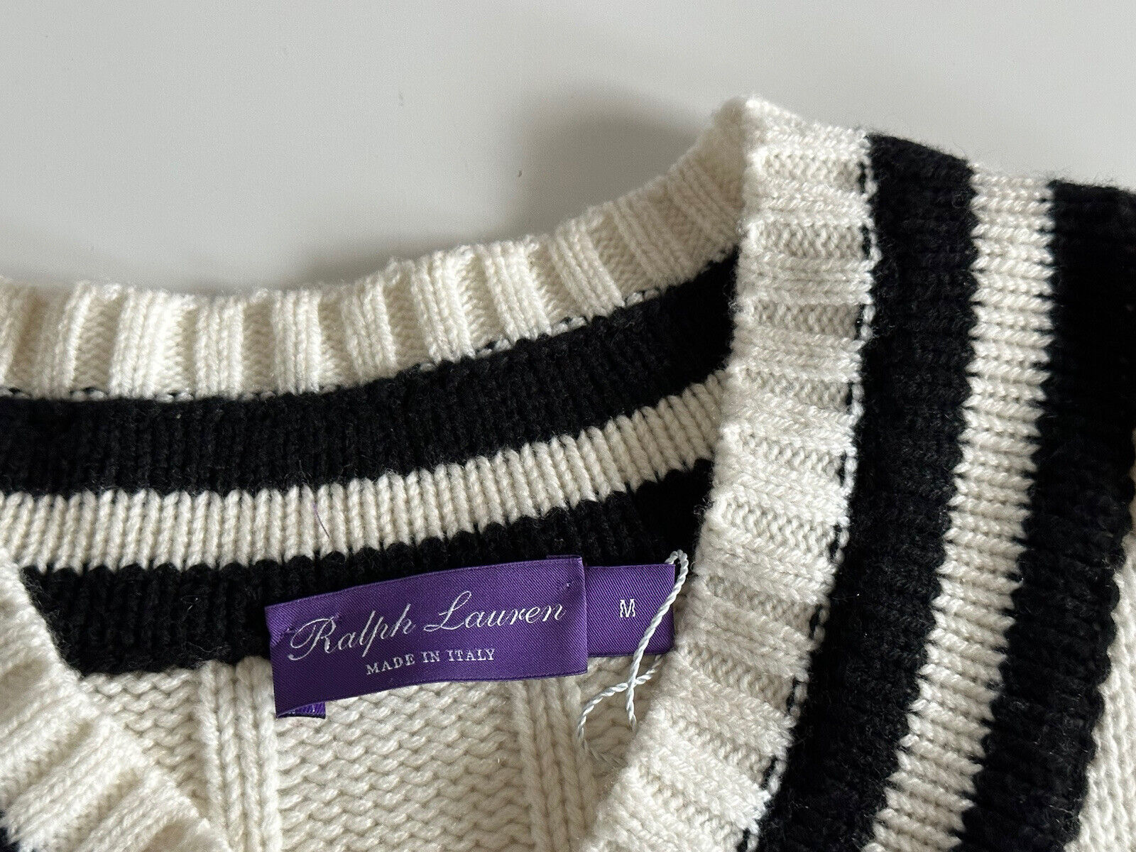 NWT $1495 Polo Ralph Lauren Purple Label Mens Cashmere Cream V-neck Sweater M IT