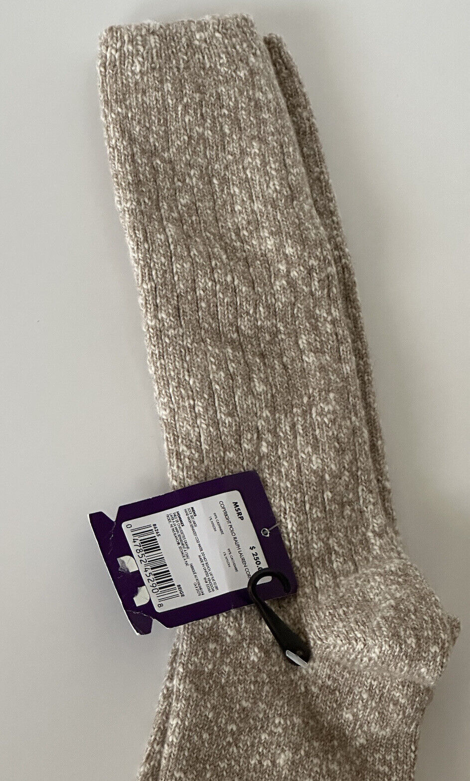 NWT $250 Ralph Lauren Purple Label Beige Cashmere Socks Large Made in Italy