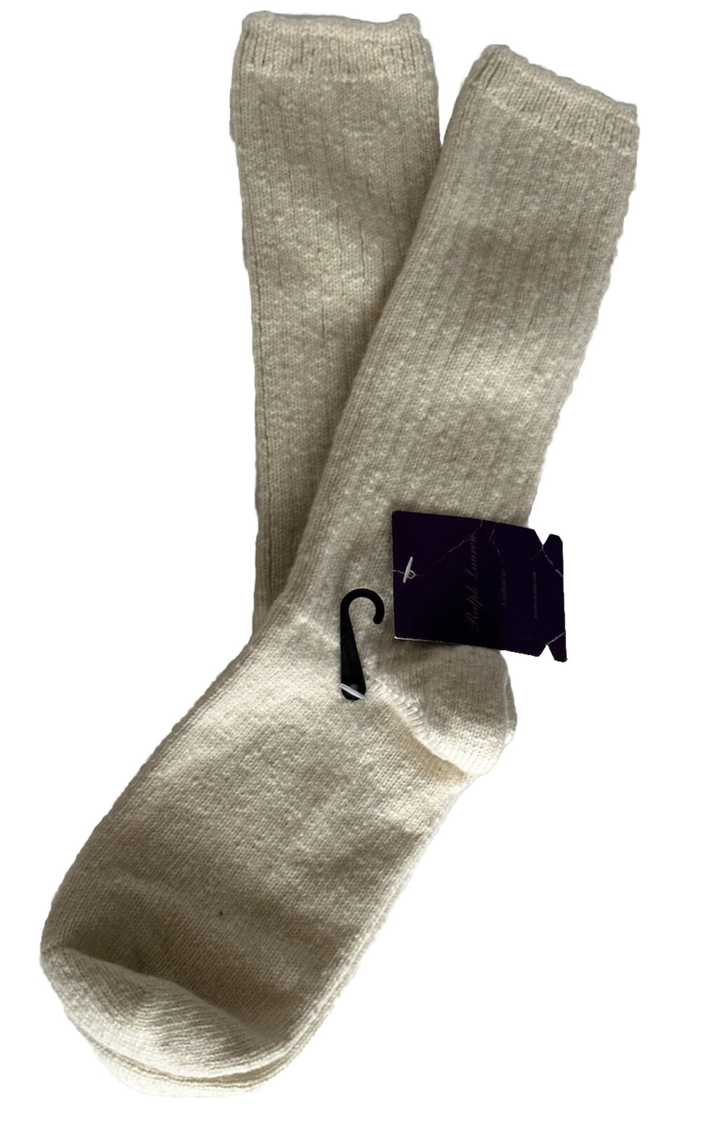 NWT $250 Ralph Lauren Purple Label Ivory Cashmere Socks Large Made in Italy