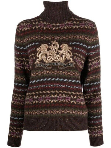 СЗТ 2490 долларов США Polo Ralph Lauren Purple Label вязаный свитер с вышивкой Fair-Ile M IT