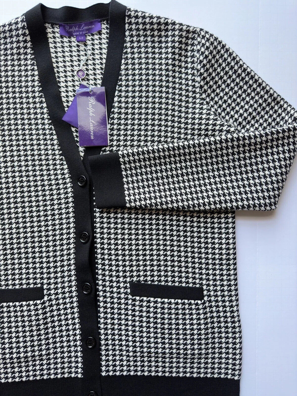 NWT $1690 Ralph Lauren Purple Label Черный шерстяной кардиган в ломаную клетку, маленькая Италия 