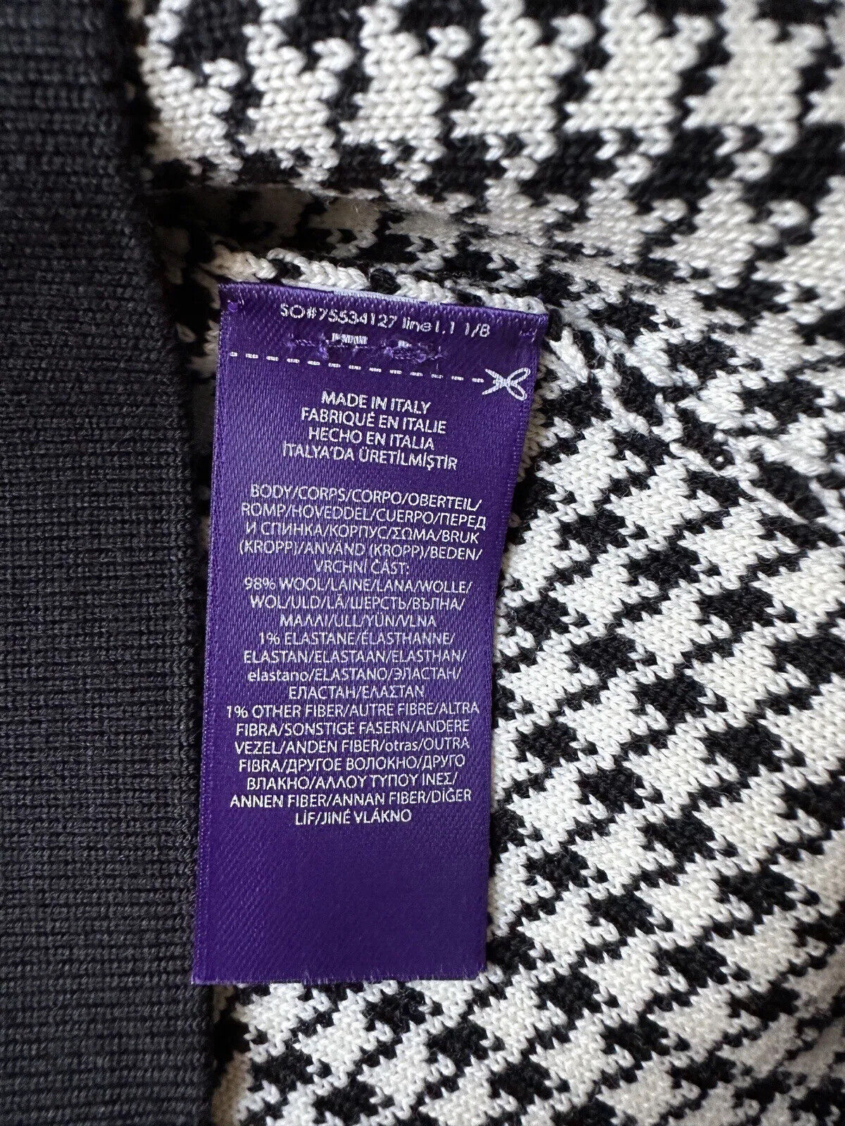 NWT $1690 Ralph Lauren Purple Label Черный шерстяной кардиган в ломаную клетку, маленькая Италия 