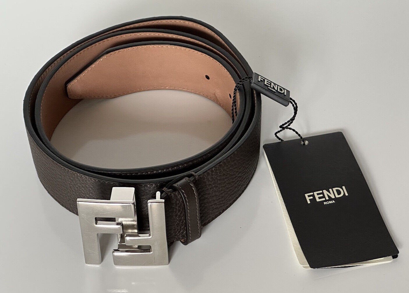 NWT $550 Fendi FF Calf Leather Brown Belt 100/40 Italy 7C0403