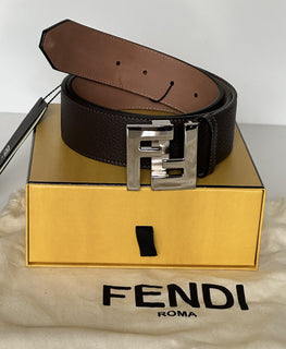 NWT $550 Fendi FF Calf Leather Brown Belt 110/44 Italy 7C0403