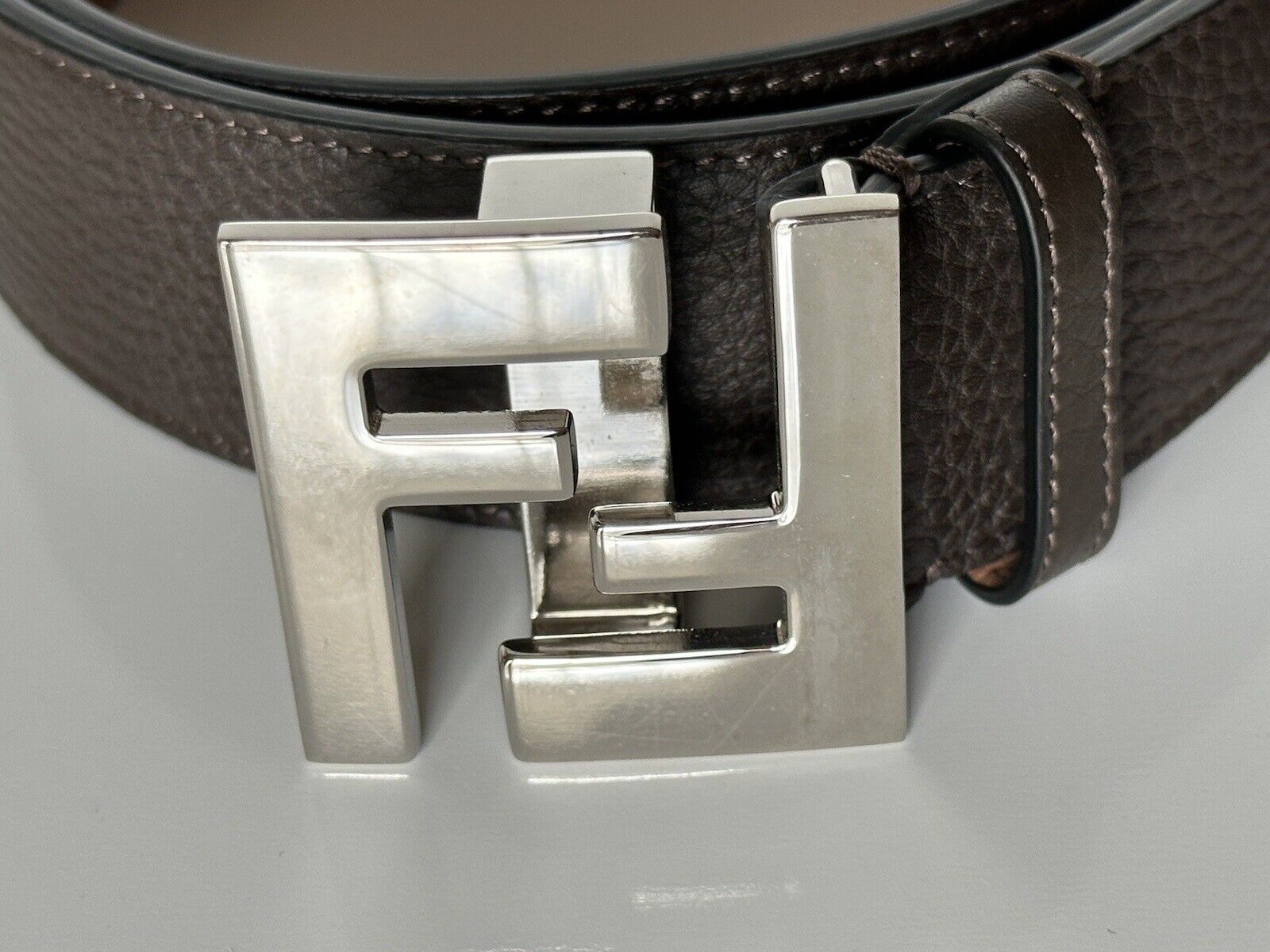 NWT $550 Fendi FF Calf Leather Brown Belt 110/44 Italy 7C0403