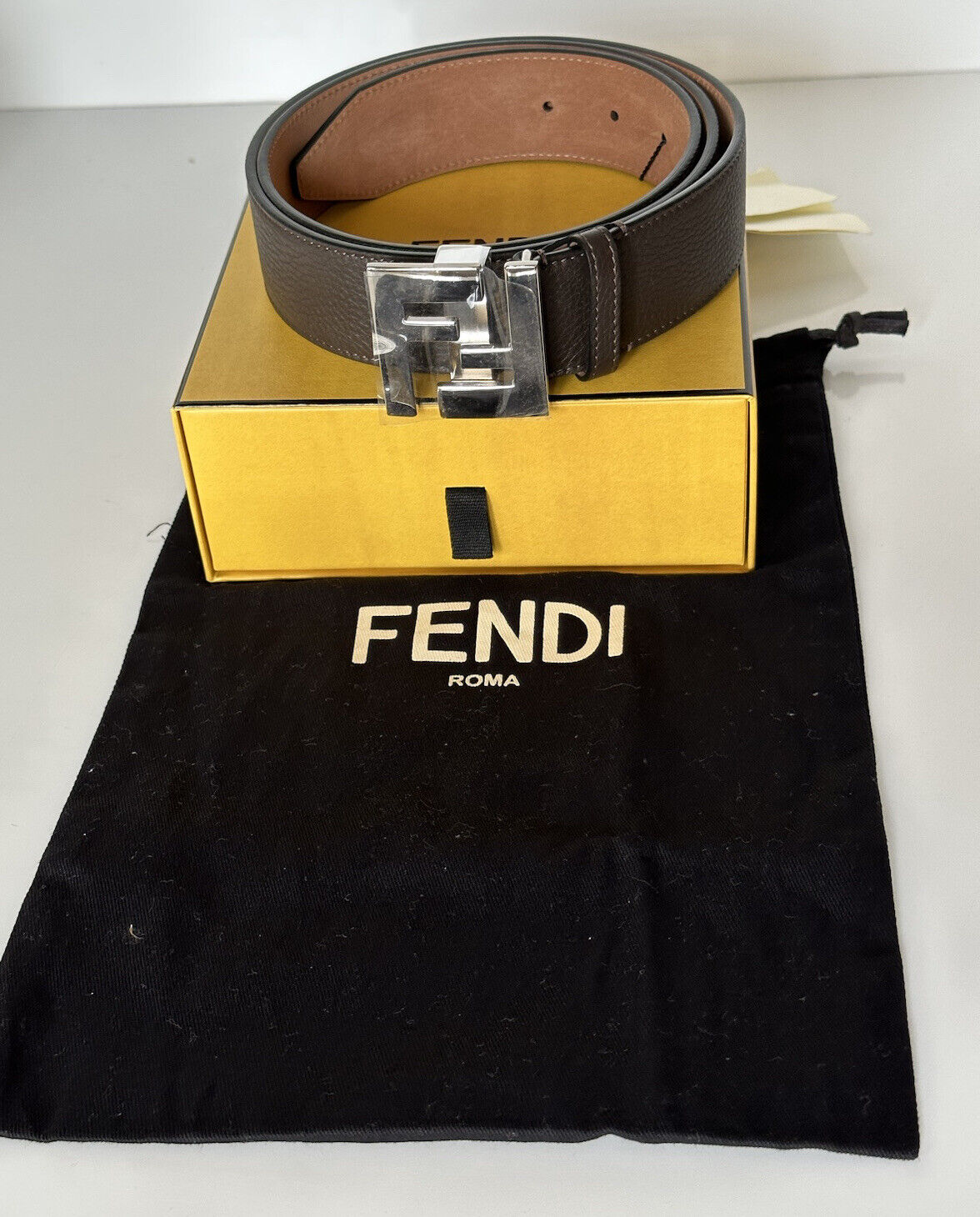 NWT $550 Fendi FF Calf Leather Brown Belt 105/42 Italy 7C0403