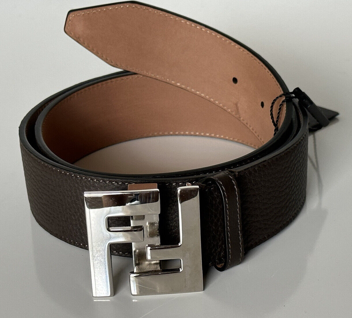 NWT $550 Fendi FF Calf Leather Brown Belt 105/42 Italy 7C0403