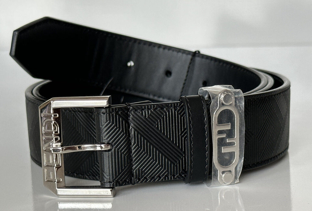 NWT $620 Черный ремень Fendi FF из телячьей кожи с серебряной пряжкой 105/42 Италия 7C0479 