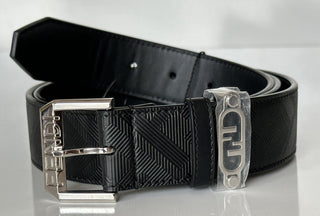 NWT $620 Черный ремень Fendi FF из телячьей кожи с серебряной пряжкой 105/42 Италия 7C0479 