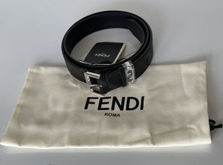 NWT $620 Черный ремень Fendi FF из телячьей кожи с серебряной пряжкой 105/42 Италия 7C0479 