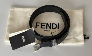 NWT $620 Черный ремень Fendi FF из телячьей кожи с серебряной пряжкой 105/42 Италия 7C0479 