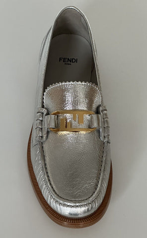 NIB $895 Fendi Women's  Leather Loafer Silver 7 US (37 Euro) 8D8284 IT