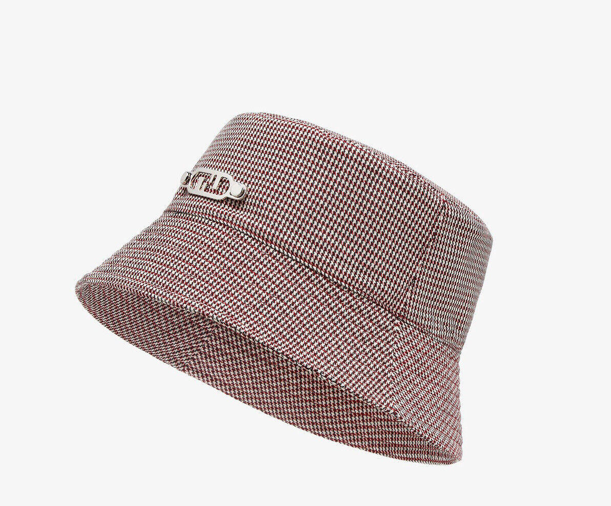 NWT $720 Fendi Woven Fabric Red/Black Bucket Hat Made in Italy Large FXQ801