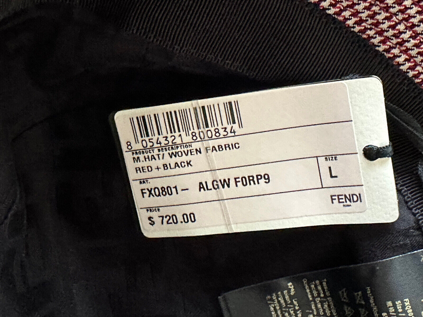 Neu mit Etikett: 720 $ Fendi-Fischerhut aus gewebtem Stoff in Rot/Schwarz, hergestellt in Italien, Größe L FXQ801