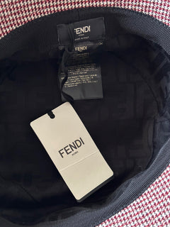 NWT $720 Fendi Woven Fabric Red/Black Bucket Hat Made in Italy Large FXQ801