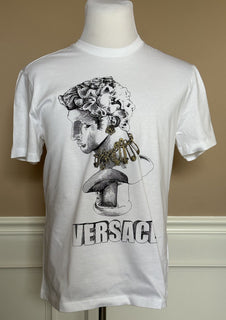 NWT 775 $ Versace Mitchel Fit Logo Weißes Jersey-T-Shirt XL 1008485 Italien