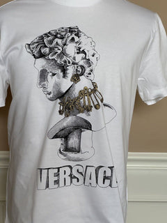 NWT 775 $ Versace Mitchel Fit Logo Weißes Jersey-T-Shirt XL 1008485 Italien