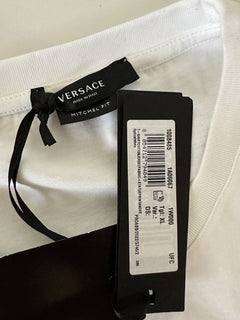 NWT 775 $ Versace Mitchel Fit Logo Weißes Jersey-T-Shirt XL 1008485 Italien